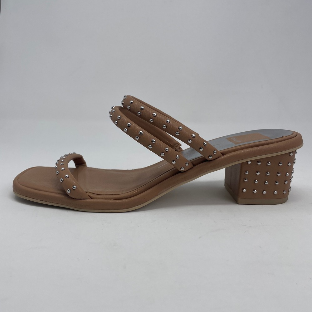 Dolce Vita Tan Rye Studded Block Heel Sandals Square Toe Strap Boho Glam Women 8